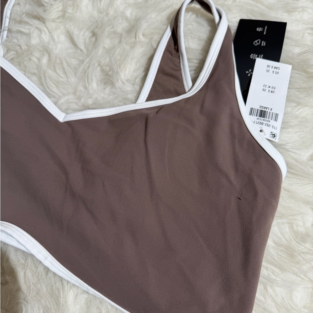 NWT Abercrombie & Fitch XL YPB Studio Flex Sports Bra Brown White Workout - Picture 2 of 6